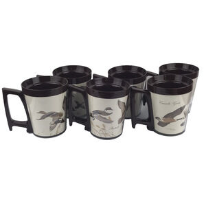VTG Flambeau LeBlanc Double Wall Bird Mugs Set of 6 Geese Mallards Ducks Teals